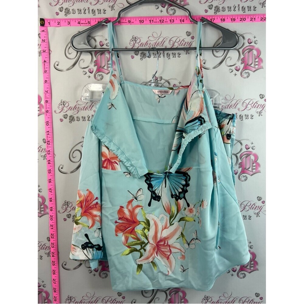 La Vie En Rose set 2 pieces top and pants matching Turquoise Floral & Butterfly